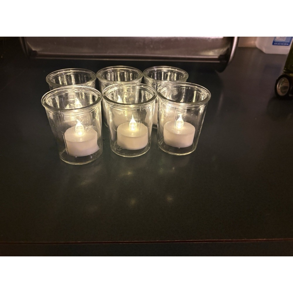 Set of 6 Clear Glass Votive Holders / Mini Glass Cups